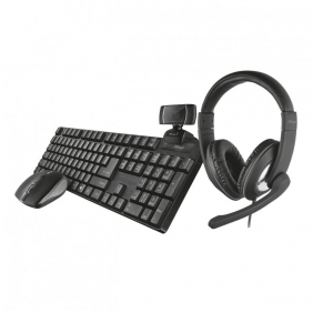 Trust qoby pack teclado y ratón inalámbricos + webcam hd 720p + auriculares
