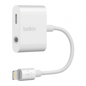 Belkin adaptador d'àudio rockstar 3.5mm + càrrega lightning blanc