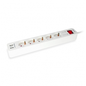 Equip regleta de alimentación 5 tomas de red con interruptor + 2 puertos usb blanca