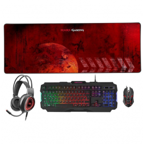 Mars gaming mcprgb2 combo gaming teclado + ratón + auriculares + alfombrilla xxl