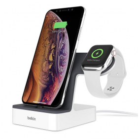 Belkin powerhouse base de carga dual apple watch/iphone blanca