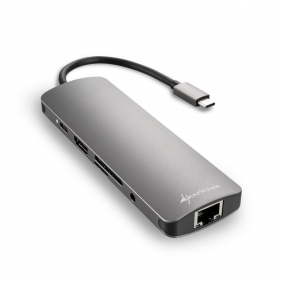 Sharkoon adaptador usb-c a hdmi/usb 3.2/rj45 grisa