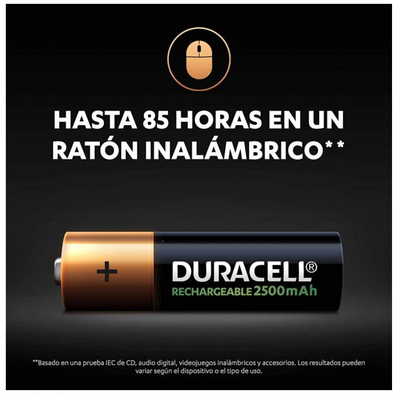 Duracell pack 4 pilas recargables 2500mah aa hr6