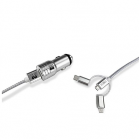 Subblim cargador de coche 2xusb + cable usb 3 en 1 lightning/microusb/usb-c plata
