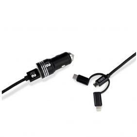 Subblim cargador de coche 2xusb + cable usb 3 en 1 lightning/microusb/usb-c negro