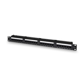 Aisens panel de parcheo de 24 puertos rj45 cat.6 utp, 19" 1u dual idc con gestion de cables, negro