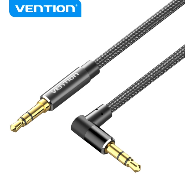 Vention Cable De Audio - Conector Angulo 90º - Chapado En Oro - Carcasa De Aluminio - Cobre Esmaltado - Tpe Trenzado - Color Negro