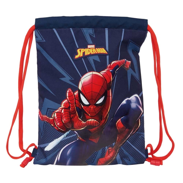 Safta Spider-Man Saco Plano - Bolsillo Con Cremallera - Cierre Con Cordones - 3L - Ligero Y Compacto - 260X10X340Mm - Color Azul Marino