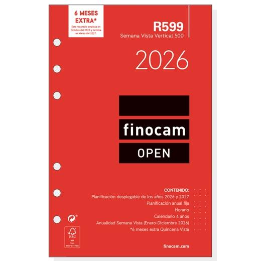 Finocam Recambio Anual Agenda De Anillas Open R599 500-117X181Mm Svv 2026