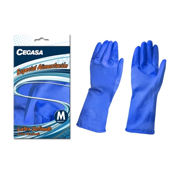 Cegasa Guantes De Latex Talla M 7-7 1/2 - Aptos Para Manipulacion De Alimentos - Color Azul