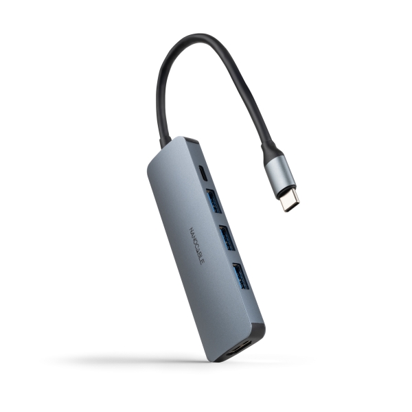 Nanocable Hub Usb-C 5 En 1 - Conversor Usb-C 3.1 A 3 X Usb-A 3.0 + Usb-C Pd 100W + Hdmi - Aluminio - 18Cm - Color Gris