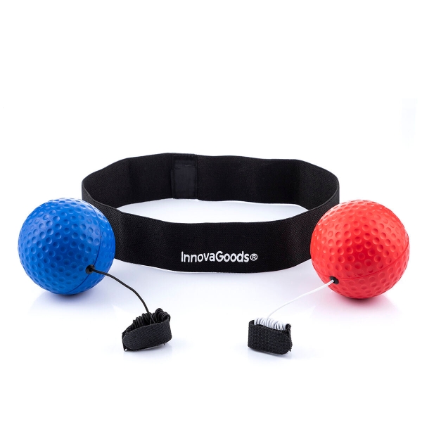 Innovagoods Balxing Set De Pelotas De Entrenamiento De Reflejos - Multifuncion - Incluye 2 Pelotas - Ajustable - Cierre Con Velcro - Color Azul Y Rojo