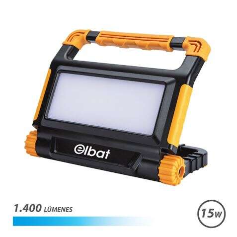 Elbat Foco Recargable 15W - Luz Fria, 6000K - 1400 Lumenes - Bateria 3.7V / 5000Mah - Recargable Con Cable Usb - Cable De Carga Tipo C Incluido - 4 Modos De Trabajo - Tiempo De Carga: 3-4 Horas - Indicador De Bateria - Puerto Usb - Ip54