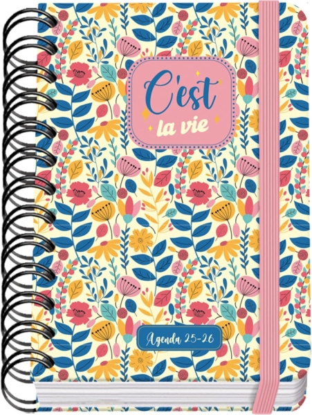 Dohe C´est La Vie Agenda Escolar 25/26 Espiral Wire’o A6 - Dia Pagina - Papel 80G/M2 - 4 Hojas De Pegatinas - Cubierta De Carton Plastificado - Cierre Con Goma Elastica
