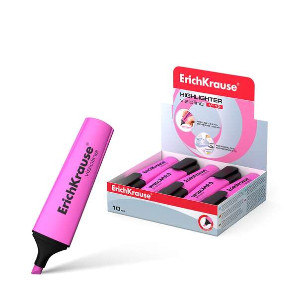 Erichkrause Visioline V-12 Marcador Fluorescente - Punta Biselada - Tinta A Base De Agua - Color Rosa