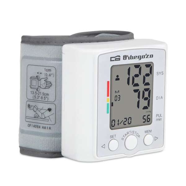 Orbegozo Tensiometro De Muñeca Digital - Control De Tension Facil Y Preciso - 60 Memorias Para 2 Usuarios - Pantalla Lcd Grande - Deteccion De Latido Irregular