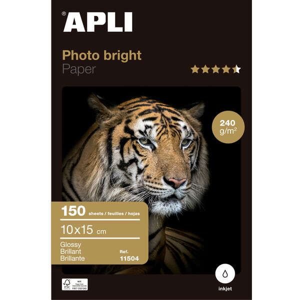 Apli Pack De 150 Hojas De Papel Fotografico Photobright 10X15Cm 240G - Acabado Brillante - Apto Para Uso En Impresoras Inkjet