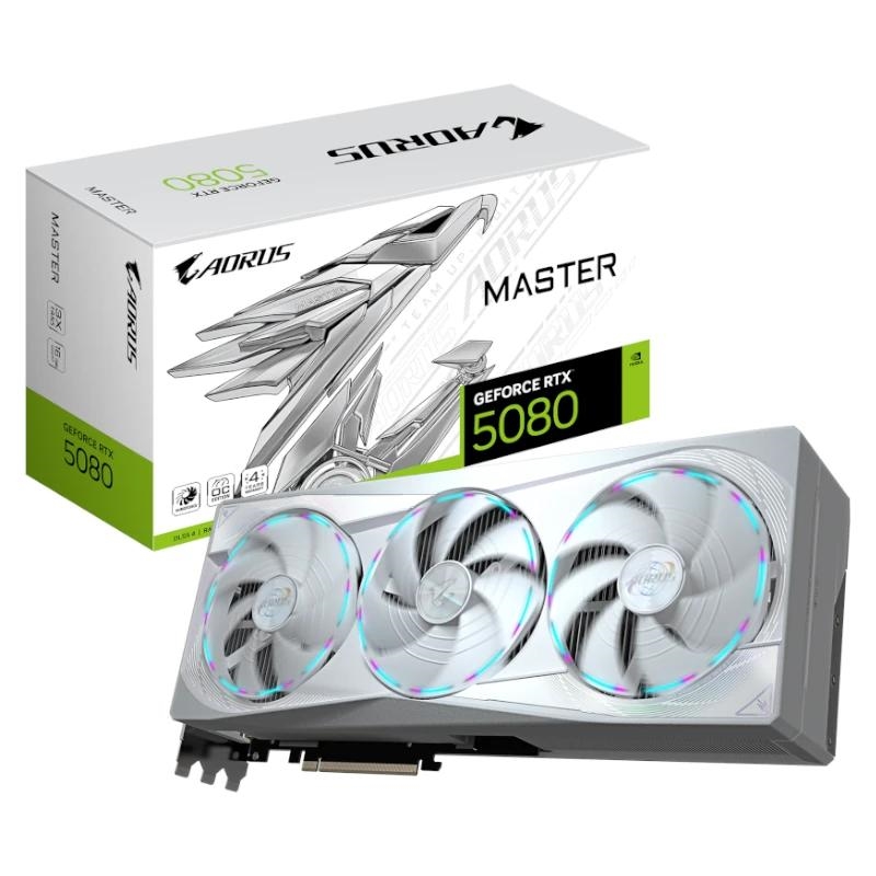 GIGABYTE AORUS GeForce RTX 5080 MASTER ICE 16G Tarjeta Gráfica - 16GB GDDR7, 256 bits, PCI-E 5.0, 2805MHz Core Clock, 3 x DP 2.1a, 1 x HDMI 2.1b, NVIDIA DLSS 4, GV-N5080AORUSM ICE-16GD