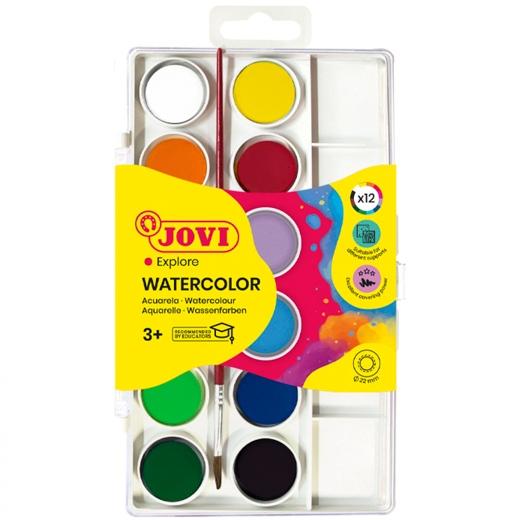 Jovi Acuarelas En Pastillas 22Mm Con Pincel Colores Surtidos Estuche 12 Ud