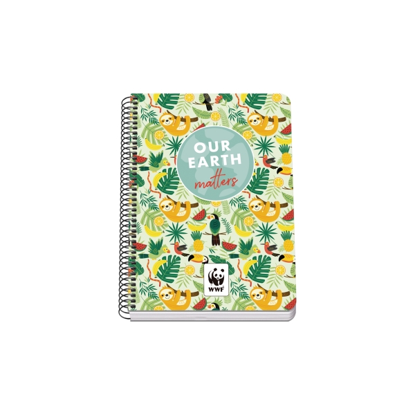 Dohe Wwf Tropic Cuaderno Espiral A5 80 Hojas Cuadricula 4Mm Con Margen - Tapa Rigida Impresa A Todo Color Y Plastificada En Brillo - Guardas Impresas