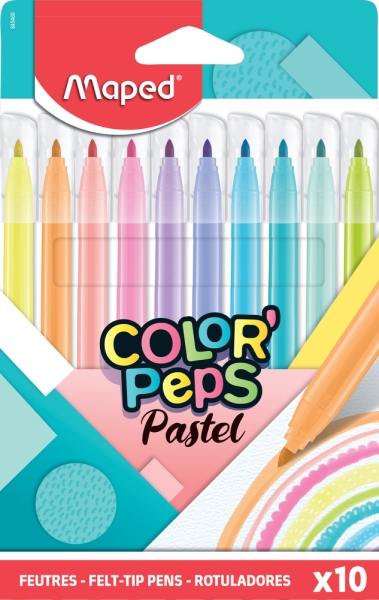Maped Color´peps Pastel Pack De 10 Rotuladores Con Punta Media Bloqueada 2.8Mm - Tinta Lavable - Colores Pastel Surtidos