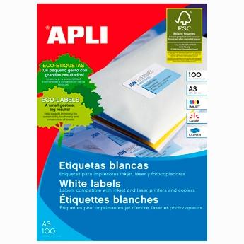 Apli Etiquetas Adhesivas 297X420Mm Inkjet/Láser C/Rectos 1 X 100H A3 Blanco