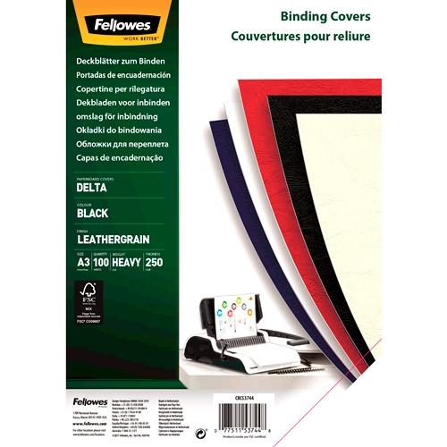 Fellowes Tapas Encuadernación A3 Cartón 250Gr Símil Piel Delta Cuero Fsc Negro Pack 100 Ud