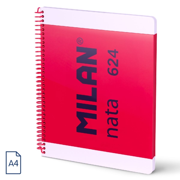 Milan Nata 624 Cuaderno Espiral Formato A4 Pautado 7Mm - 80 Hojas De 95 Gr/M2 - Microperforado, 4 Taladros - Color Rosa