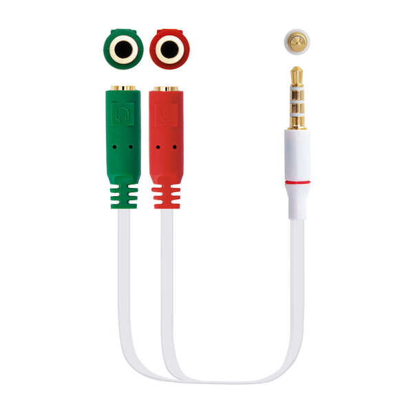 Nanocable Cable Adaptador Audio Jack 3.5Mm Macho 4 Pines A 2X Jack 3.5Mm Hembra 3 Pines 0.20M - Color Blanco