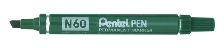 Pentel Pen N60 Rotulador Permanente - Punta Biselada Resistente Y Duradera - Resistente A Agua Y Luz - Color Verde
