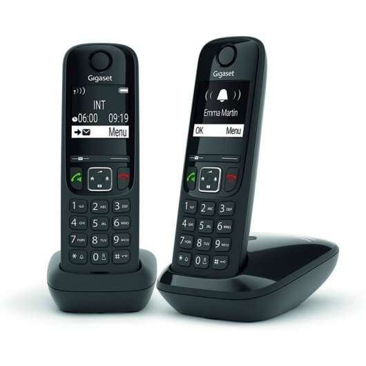 Gigaset As690 Duo Telefono Inalambrico Dect + 1 Supletorio - Pantalla En B/N - Control De Volumen - Gran Autonomia