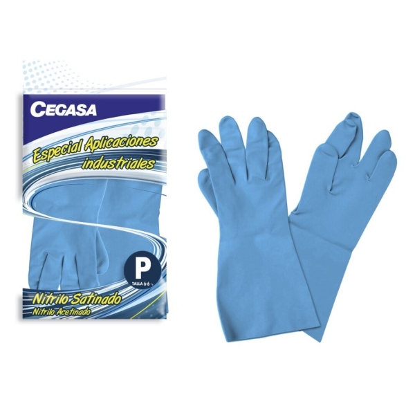 Cegasa Guantes De Nitrilo Talla P 6-6 1/2 - Especial Aplicaciones Industriales - Color Azul