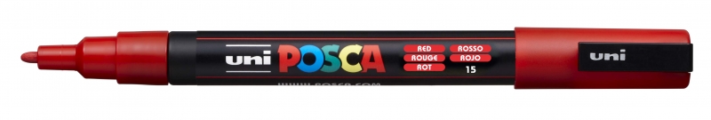 Posca Pc-3M Marcador De Pintura - Punta Conica 0.9-1.3Mm - Tinta Base Al Agua - Resistente A La Luz - No Permanente - Color Rojo