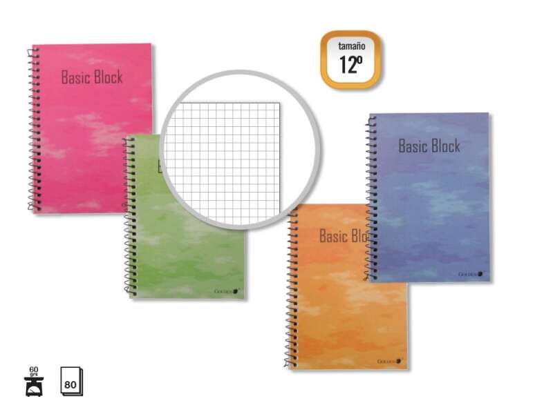 Golden Cuaderno Espiral 12º Natural (85X125Mm) 80 Hojas 60Gr Cuadricula - Margen Remarcado - Tapa Normal Plastificada - Colores Surtidos