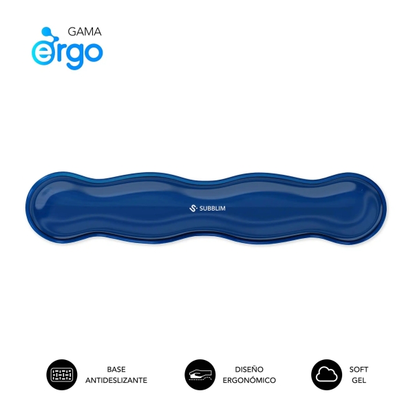 Subblim Ergo Crystal Flex Reposamuñecas Para Teclado - Gel Refrigerante Autoajustable - Diseño Ondulado Ergonomico - Base Antideslizante - Color Azul