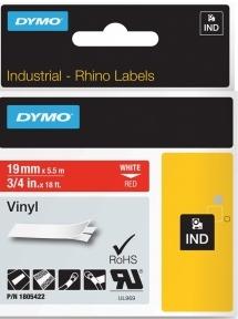 Dymo Rhino Cinta De Etiquetas Industrial Adhesiva Id1-19, Blanco Sobre Rojo De 19Mmx5´5M, Vinilo
