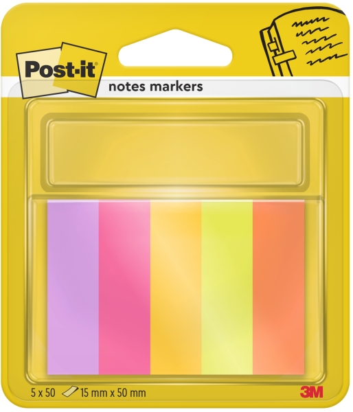 Post-It Pack De 5 Blocs De 50 Marcadores Reposicionables - Forma Rectangular - Colores Surtidos