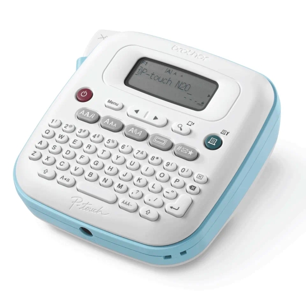 Brother Pt-N20 Rotuladora Electronica De Sobremesa Portatil - Pantalla Lcd - 3 Tipos De Letra, 15 Marcos Y 250 Simbolos - Ancho De Cinta 12Mm - Corte De Cinta Manual - Teclado Qwerty - Color Azul/Blanco
