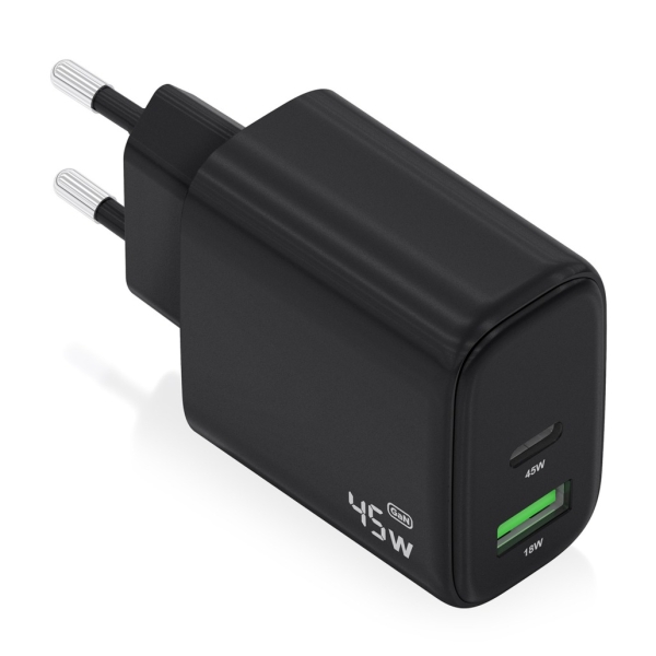 Aisens Cargador Gan 45W - 1Xusb-C Pd3.0 Qc4.0 Y 1Xusb-A Qc3.0 - Color Negro