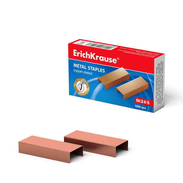 Erichkrause Caja De 1000 Grapas Cobreadas 24/6 - Alta Calidad Y Resistencia Mejorada - Resistente A La Corrosion - Color Cobre