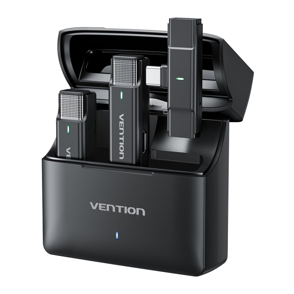 Vention Levalier Microfono Clip Inalambrico Usb-C - Cancelacion De Ruido Avanzada - Bateria 30H - Rango 300M - Color Negro