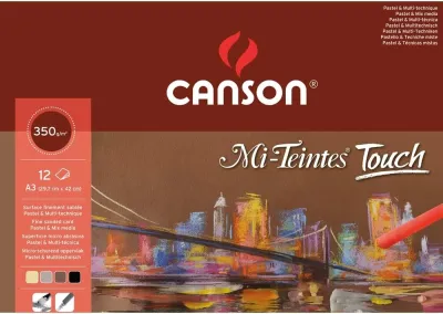 Canson Mi-Teintes Touch Bloc Con 12 Hojas 350 G/M² - Tamaño 29.7 X 42Cm - Superficie Microabrasiva Finamente Texturizada - Certificado Fsc - Colores Surtidos