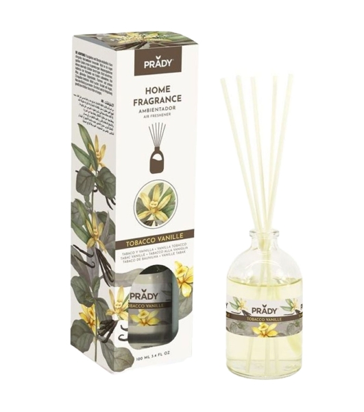 Prady Ambientador Mikado Tobacco Vanille - Frasco De Cristal 100 Ml Y Varitas Difusoras