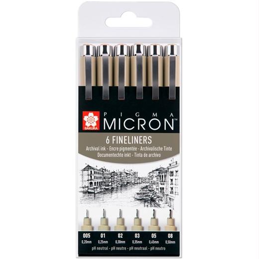 Talens Sakura Rotuladores Permanentes Pigma Micron Fineliner Estuche De 6 Negro