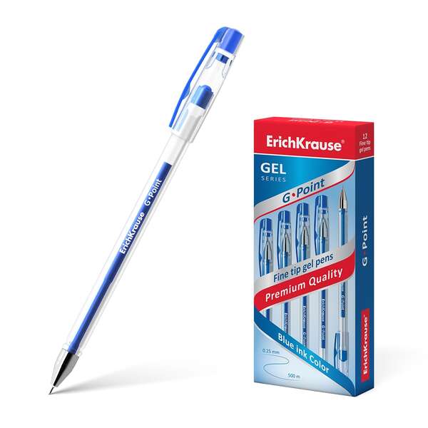 Erichkrause Boligrafo De Gel G-Point - Punta De Aguja De 0,38Mm - Tinta De Gel De Secado Rapido - Cuerpo Transparente - Color Azul