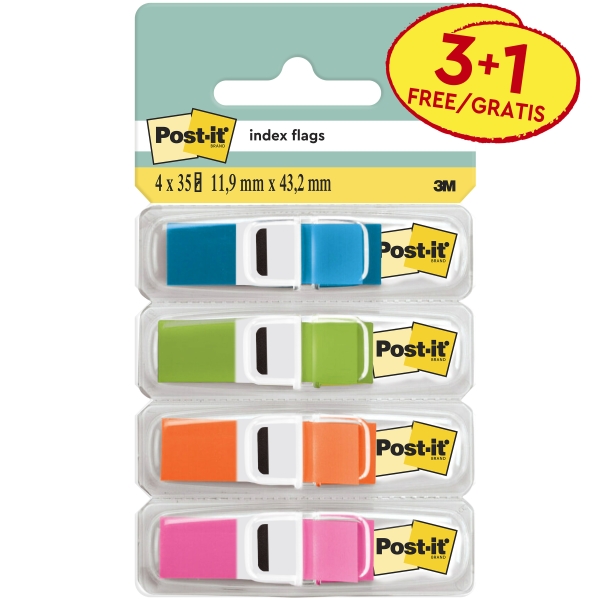 Post-It Index Pack De 4 Dispensadores Con 35 Marcadores De Indice Reposicionables - Forma Rectangular - Colores Surtidos