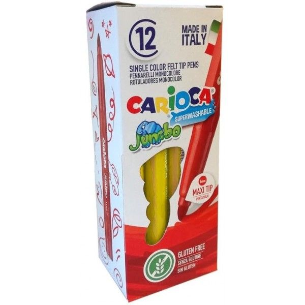 Carioca Jumbo Rotulador - Cuerpo Octogonal Maxi - Tinta Superlavable - Punta Maxi 6Mm Bloqueada - Tapa Ventilada - Color Amarillo