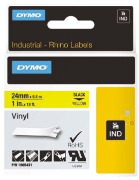 Dymo Rhino Cinta De Etiquetas Industrial Adhesiva Id1-24, Negro Sobre Amarillo De 24Mmx5´5M, Vinilo