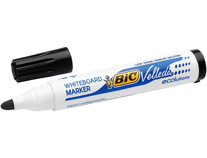 Bic Velleda 1701 Ecolutions Marcadores Para Pizarra - Punta Redonda - Trazo De 1.5 Mm - Tinta Con Base De Alcohol - Ecologico - Borrado Optimo - Color Negro