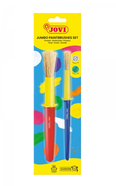 Jovi Jumbo Paint Brushes Pack 1 Pincel Mediano + 1 Pincel Grueso - Pelo Natural - Mango De Plastico - No Gotean - Facil Limpieza - Sistema De Corona Anti-Rodamiento - Color Varios